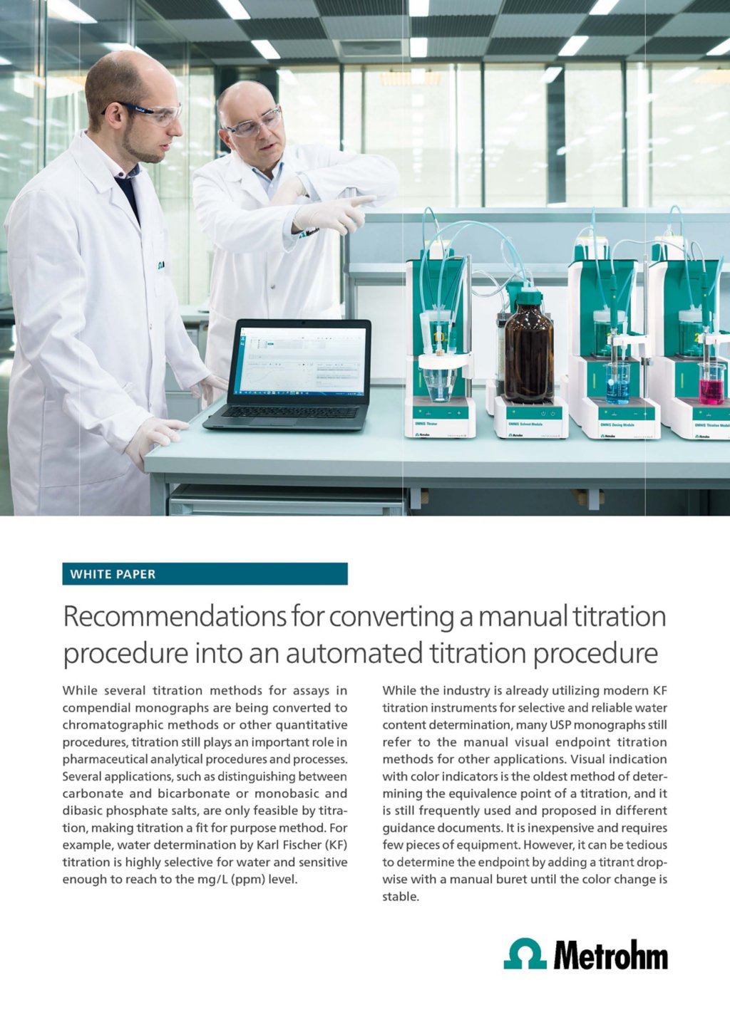 White paper cover: Recommendations for converting manual titration procedures into automated titration procedures